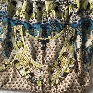 🚩Patterned Sleeveless Top with Blue and Green Accents